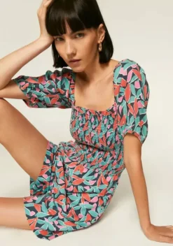 Floral Bird of Paradise Print Smocked Playsuit