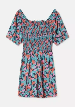 Floral Bird of Paradise Print Smocked Playsuit