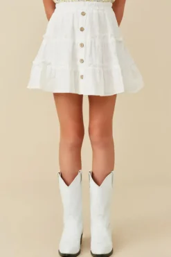Floral Embroidered Button Skirt