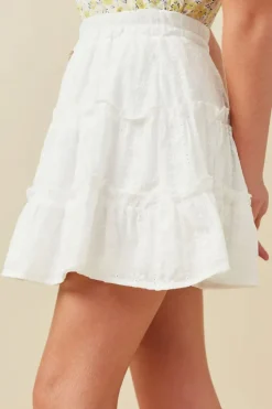 Floral Embroidered Button Skirt