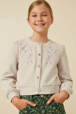 Floral Embroidered Textured Knit Cardigan