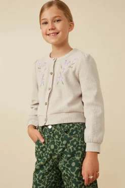 Floral Embroidered Textured Knit Cardigan