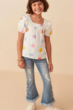 Floral Gauze Textured Square Neck Top