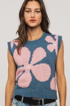 Floral Sweater Vest - Blue