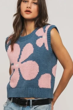Floral Sweater Vest - Blue