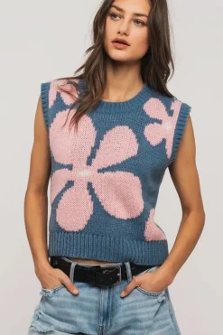 Floral Sweater Vest - Blue