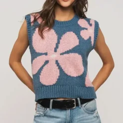 Floral Sweater Vest - Blue