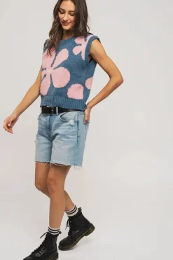 Floral Sweater Vest - Blue