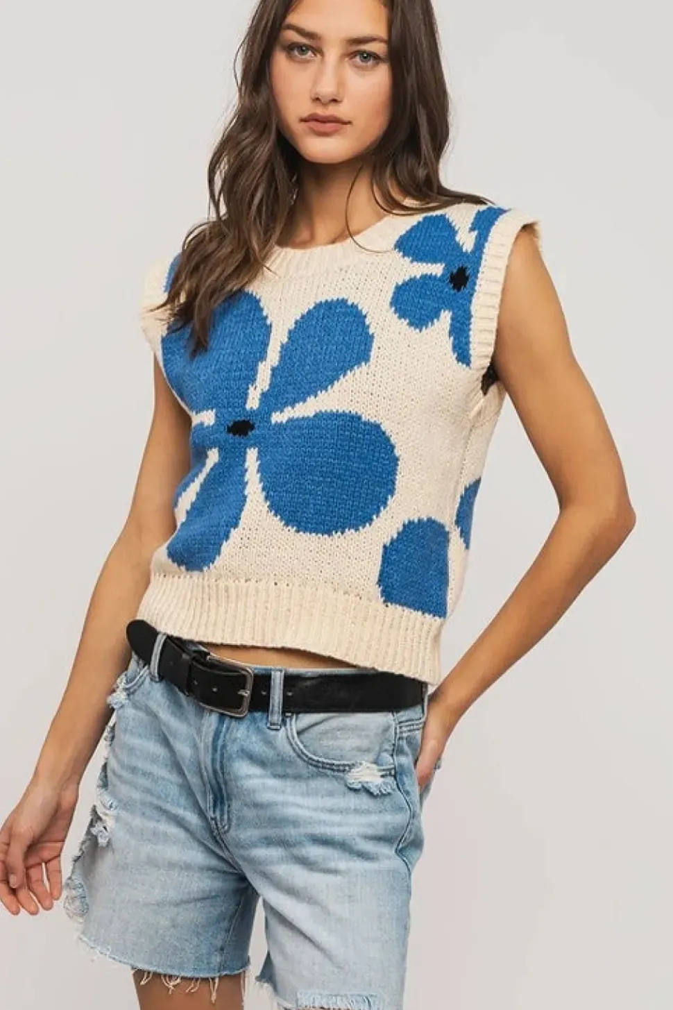 Floral Sweater Vest - Cream
