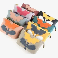 Flower Applique Leather Coin Purse - Several Colors