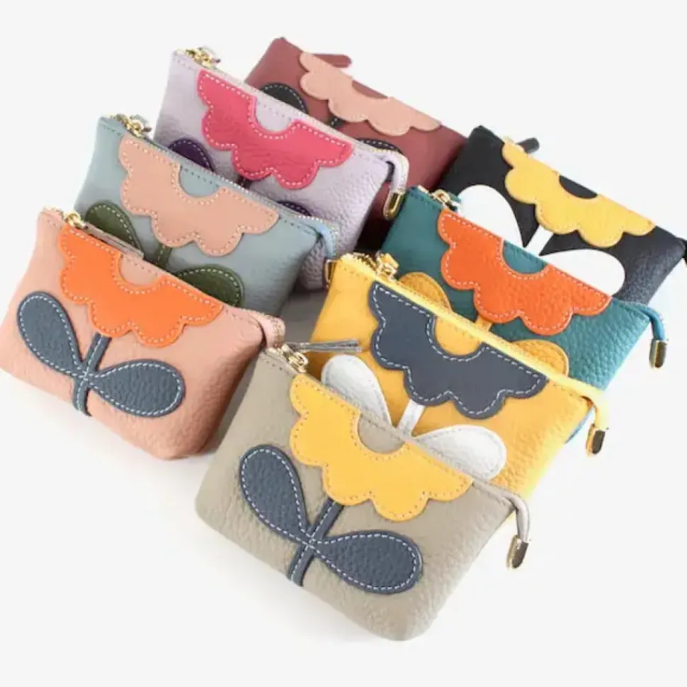 Flower Applique Leather Coin Purse - Several Colors