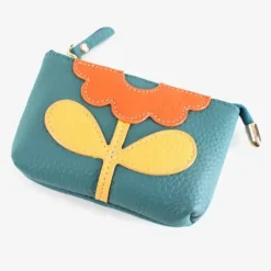 Flower Applique Leather Coin Purse - Several Colors