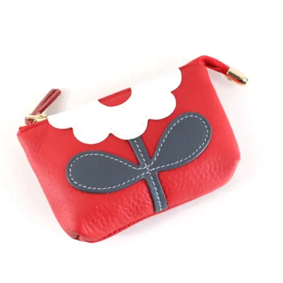 Flower Applique Leather Coin Purse - Several Colors