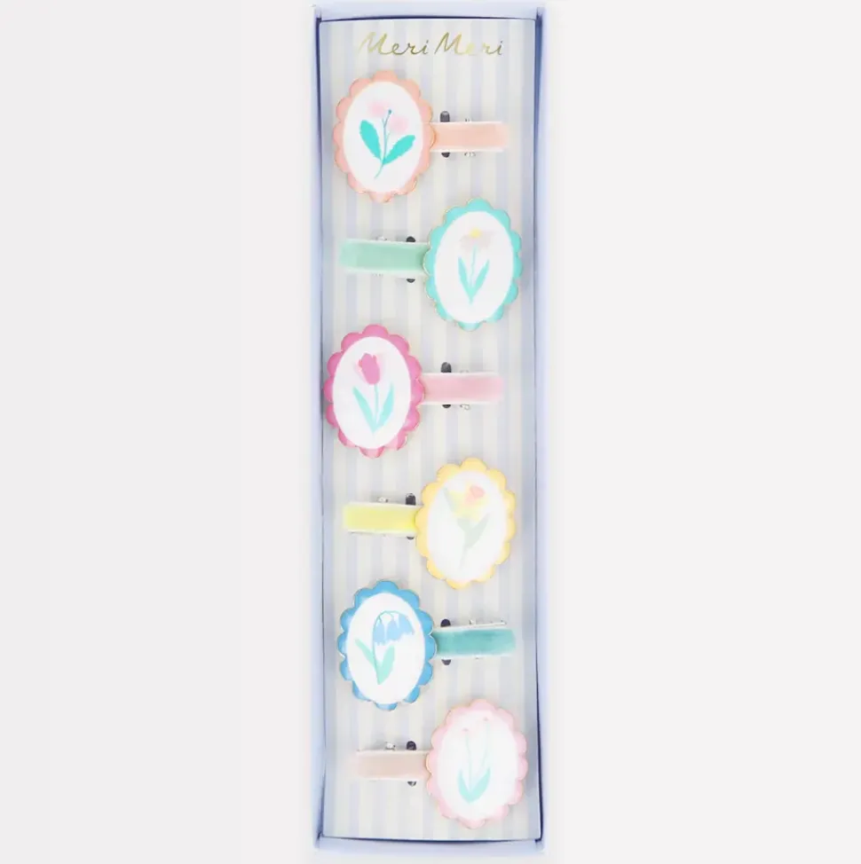 Flower Cameo Hair Clips (x6)