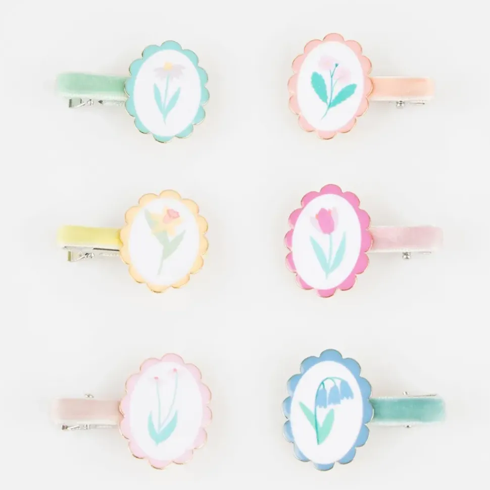Flower Cameo Hair Clips (x6)