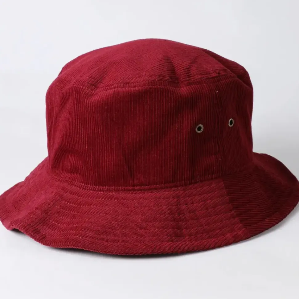 Foldable Vintage Corduroy Bucket Hat - Burgundy