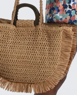 Fringed Woven Tote Bag