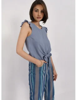 Front Knotted Top - Blue