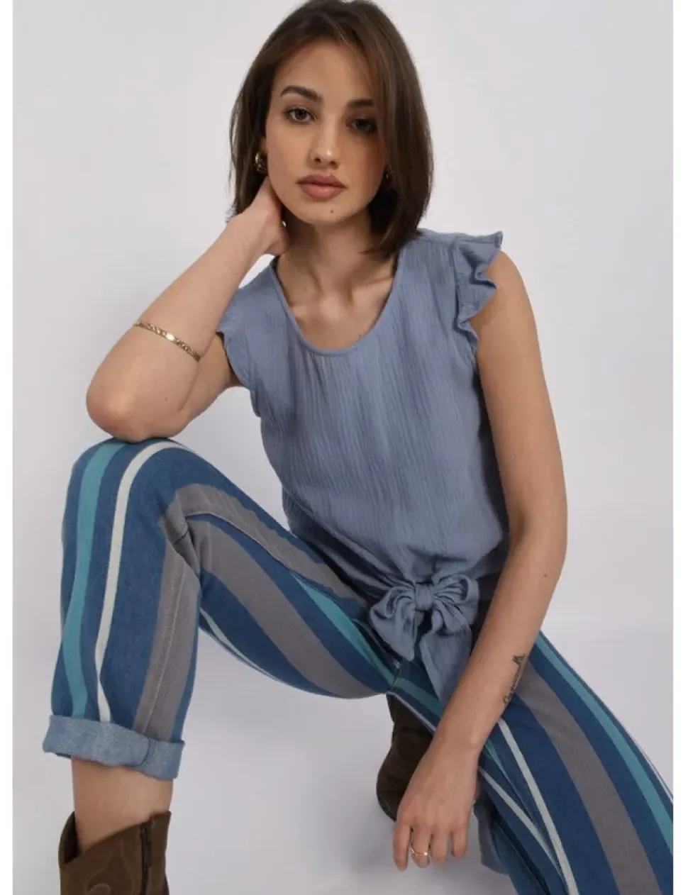 Front Knotted Top - Blue
