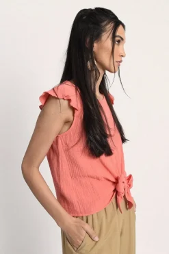 Front Knotted Top - Coral