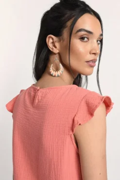 Front Knotted Top - Coral