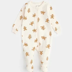 Gingerbread Print on Silver Peony Sleeper