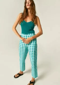 Gingham Cropped Straight-Leg Trousers