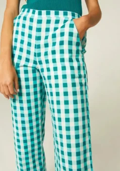 Gingham Cropped Straight-Leg Trousers