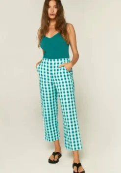 Gingham Cropped Straight-Leg Trousers
