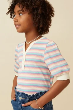 Girls Contrast Banded Button Detail Ribbed Knit