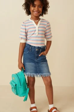 Girls Contrast Banded Button Detail Ribbed Knit