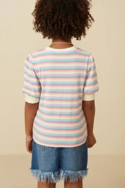 Girls Contrast Banded Button Detail Ribbed Knit