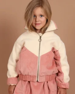 Girls Corduroy Sherpa Zip Jacket - Dusty Rose