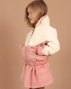Girls Corduroy Sherpa Zip Jacket - Dusty Rose