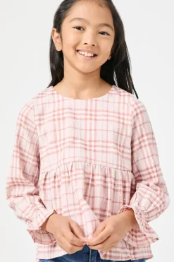 Girls Long Sleeve Plaid Peplum Top