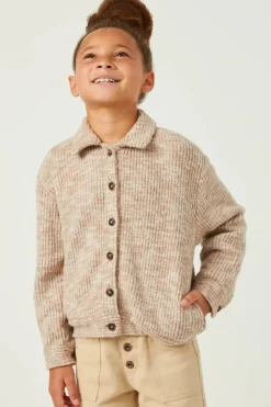 Girls Marled Rib Button Up Knit Jacket