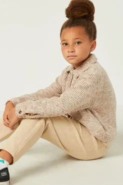 Girls Marled Rib Button Up Knit Jacket