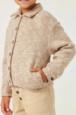 Girls Marled Rib Button Up Knit Jacket