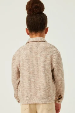 Girls Marled Rib Button Up Knit Jacket
