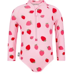 Girls One Piece UV Swimsuit | Pink Strawberry