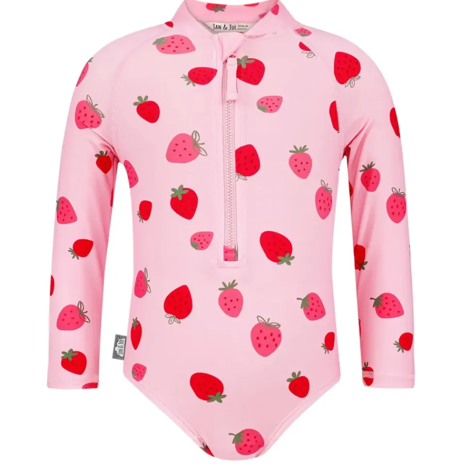 Girls One Piece UV Swimsuit | Pink Strawberry
