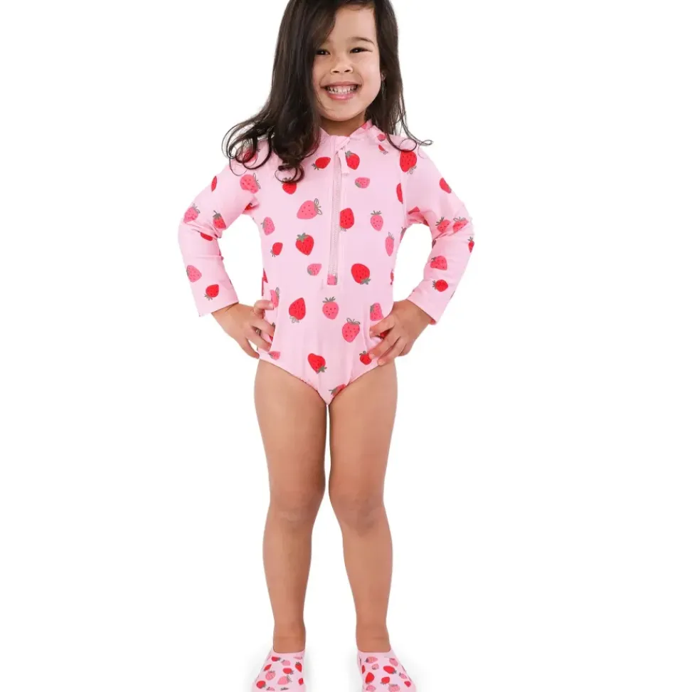 Girls One Piece UV Swimsuit | Pink Strawberry