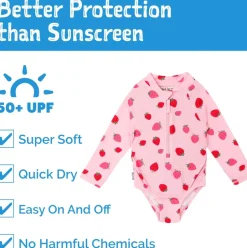 Girls One Piece UV Swimsuit | Pink Strawberry