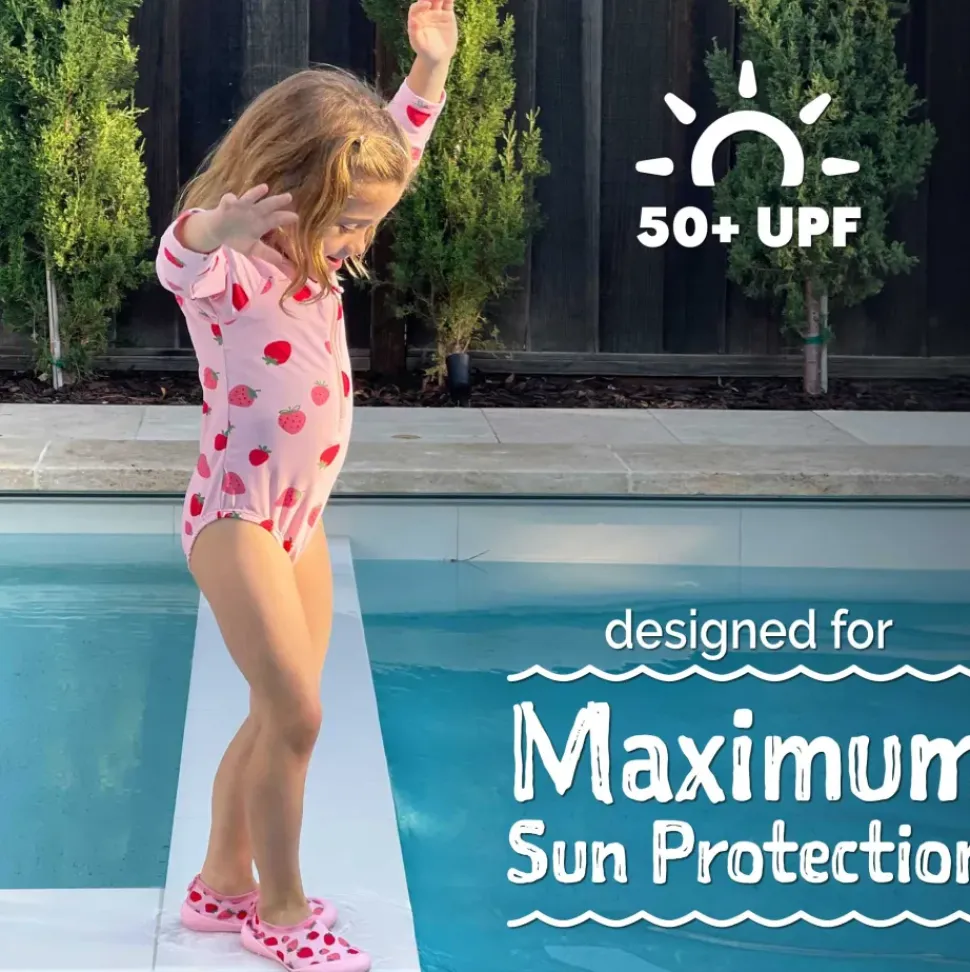 Girls One Piece UV Swimsuit | Pink Strawberry