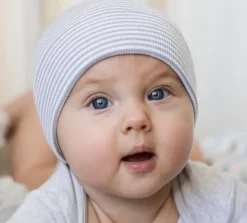 Gray and White Striped Beanie