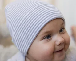 Gray and White Striped Beanie