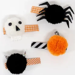 Halloween Pompom Hair Clips (x 4)