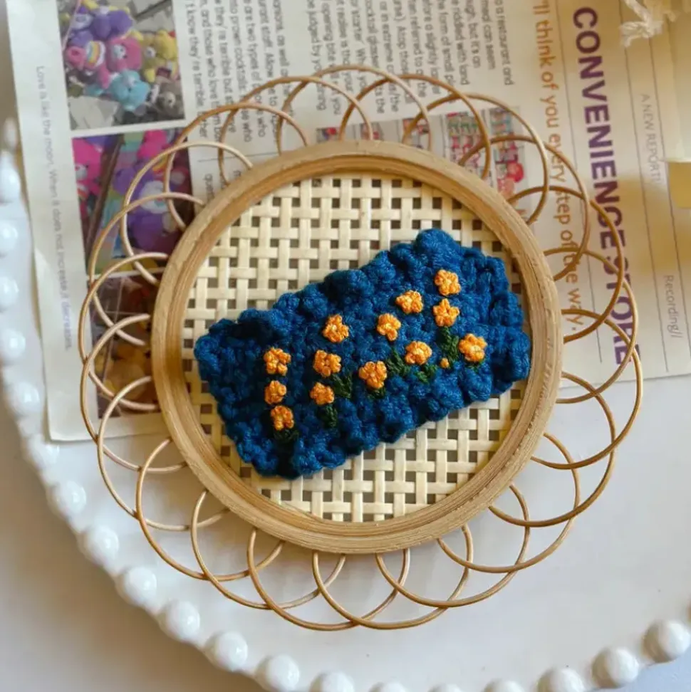 Handmade Flower Crochet Hair Clip - Blue