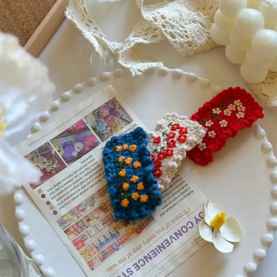Handmade Flower Crochet Hair Clip - Blue