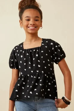 Heart Print Babydoll Top